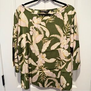 Colleen Lopez Silky Soft Green Floral Women's Blouse